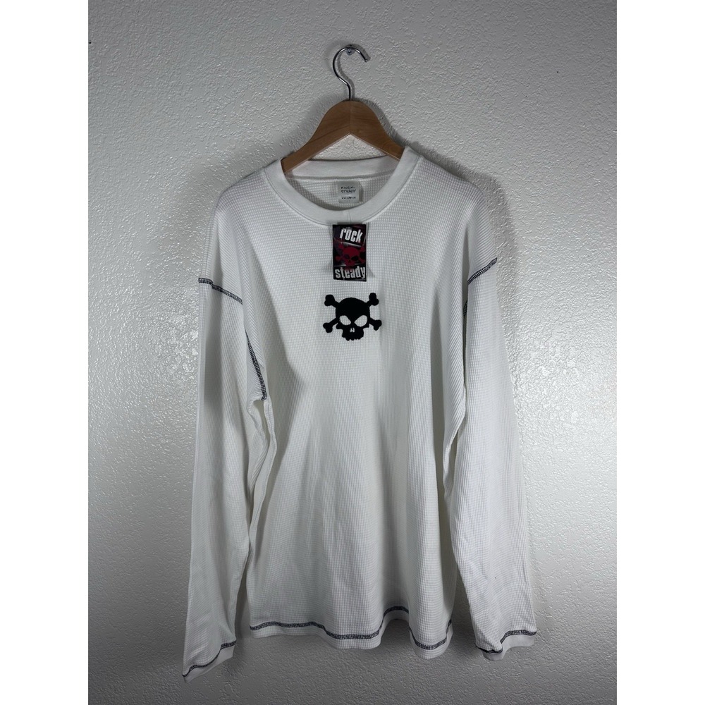 Rock Steady Skull Thermal Long Sleeve Shirt Men's XXL White Waffle Knit